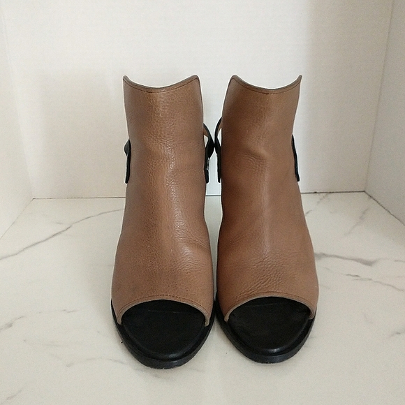 Rag & Bone Wyatt Peep-Toe Genuine Leather Slingback Sandals Taupe/Black 39.5 EU - Picture 6 of 14